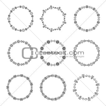 Set of decorative circular borders for design in ethnic style. Vector frames