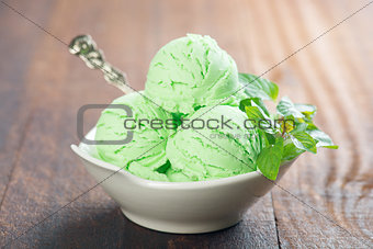 Pistachio ice cream in bowl