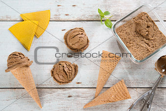 Top view brown ice cream