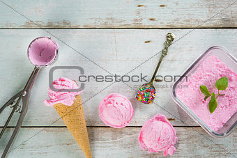 Above view pink ice cream