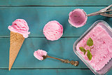 Top view pink ice cream