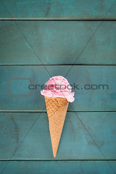 Top view single pink ice cream