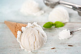 Closeup vanilla milk ice cream cone