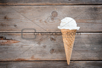 Top view vanilla ice cream cone