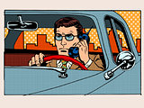 Retro driver talking on cell phone