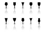 glasses icon set with reflection silhouette