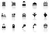hotel icons set with reflection silhouette