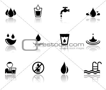 set of water icons with reflection silhouette