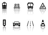 transport icons set with reflection silhouette