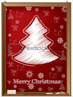 Red chalkboard greeting card with scribbled tree 