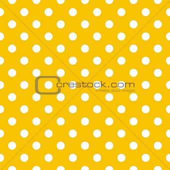 Tile vector pattern with white polka dots on yellow background