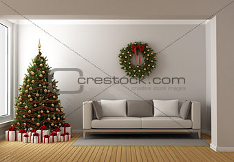 Living room with christmas tree