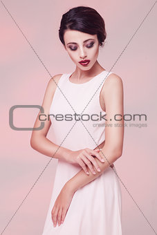 portrait of beauty woman in white dress
