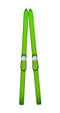 Old wooden alpine skis in green design