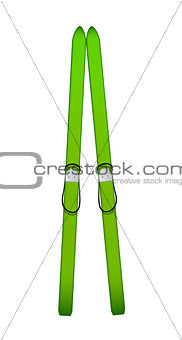 Old wooden alpine skis in green design
