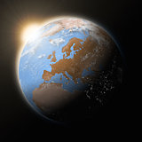 Sun over Europe on planet Earth