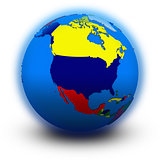 north America on political globe