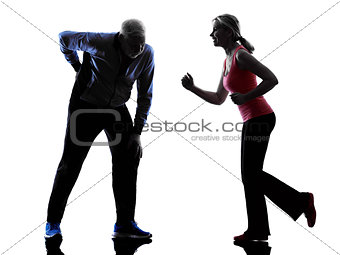 couple senior fitness exercises silhouette