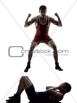 wrestlers wrestling men isolated silhouette