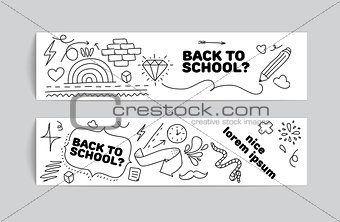 Back to school banner design. Hand drawn doodles.