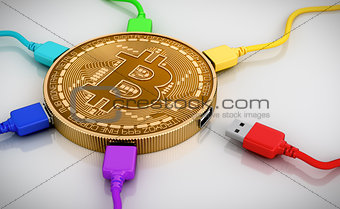 Color USB Wires Connected To The Bitcoin