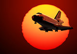 Space Shuttle Landing On The Background Of Sunrise