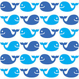 Whale seamless blue pattern on white