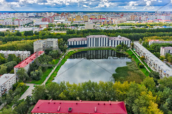 Residential district and Pond Duck. Tyumen.Russia