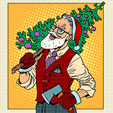 Hipster Santa Claus with Christmas tree