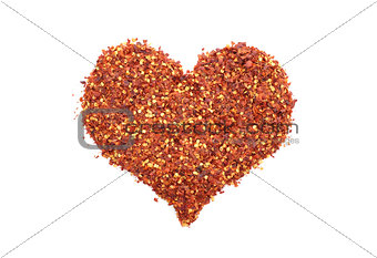 Hot and spicy crushed chillis in a heart shape