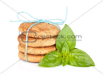 Stack of crackers with basil