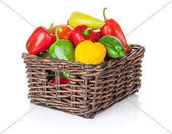 Fresh colorful bell peppers in box