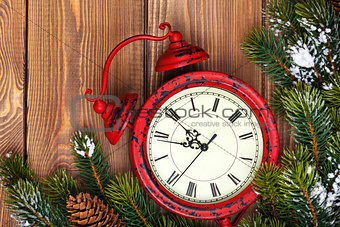 Christmas clock and snow fir tree