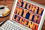 story, myth, legend word abstract