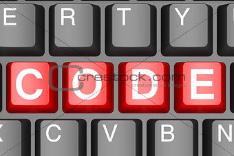 Red code button on modern computer keyboard