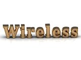 Wireless- inscription of bright gold letters on white 