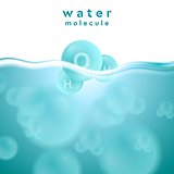 H2o blue water surface with molecule vector abstract design