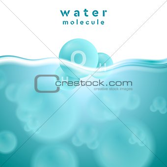 H2o blue water surface with molecule vector abstract design
