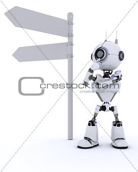 3D Render of a Robot with road sign