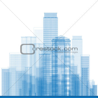 Outline City Skyscrapers in blue color