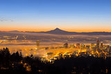 Portland Cityscape Covered in Fog During Sunrise