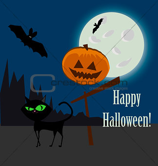 Halloween vector icon and cat
