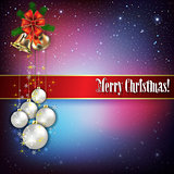 Christmas greeting with hand bells and snowflakes