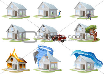 Home insurance. Property insurance. Big set house insurance