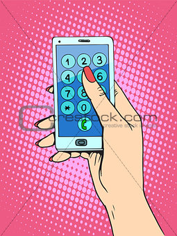 Smartphone woman dials the phone number