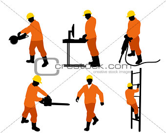 Six builders silhouettes 