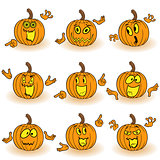 Halloween set of gesticulating orange pumpkins