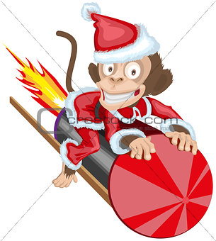 Christmas Monkey Santa flying on firework rocket. Monkey symbol 2016 on Chinese calendar