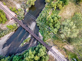 railroad tracks  and river aerial view
