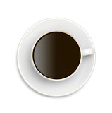 Black coffee in white cup isolated on white background